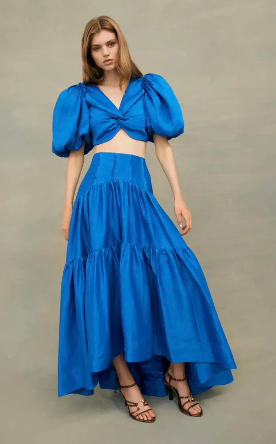 Aje Reverb Puff Sleeve Cropped Top and Midi Skirt Set Size 14 for rent on The Volte - main image