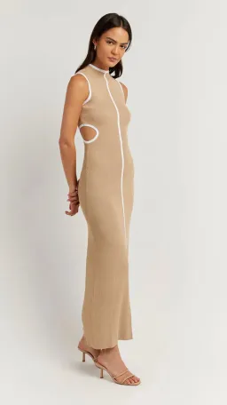Dissh Binding Wheat Knit Midi Dress Nude Size 12  for rent on The Volte - image 2