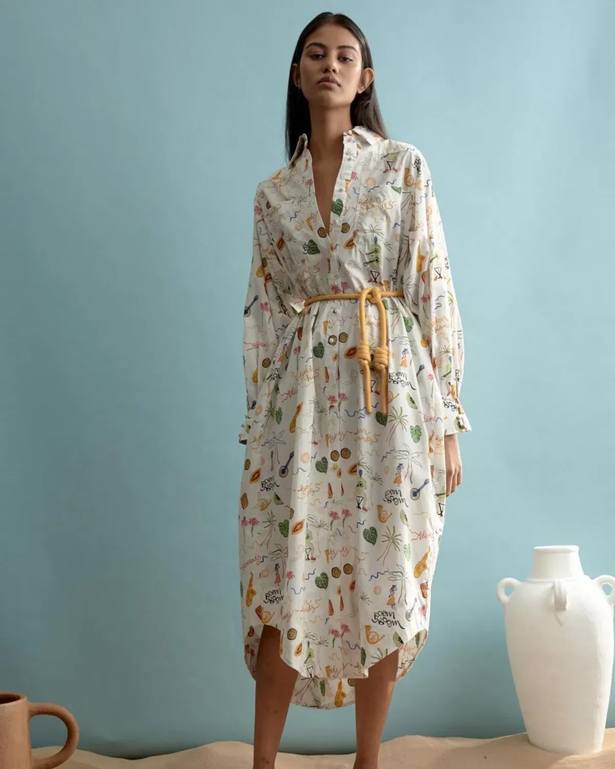 Alemais Sam Pauletto Golden Hand Midi Shirt Dress Print Size 10 for rent on The Volte - main image