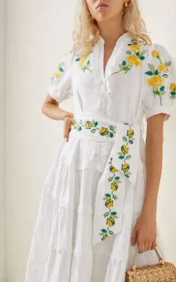 Alemais Rosa Embroidered Cotton-linen Maxi Dress White Size 12  for rent on The Volte - image 2