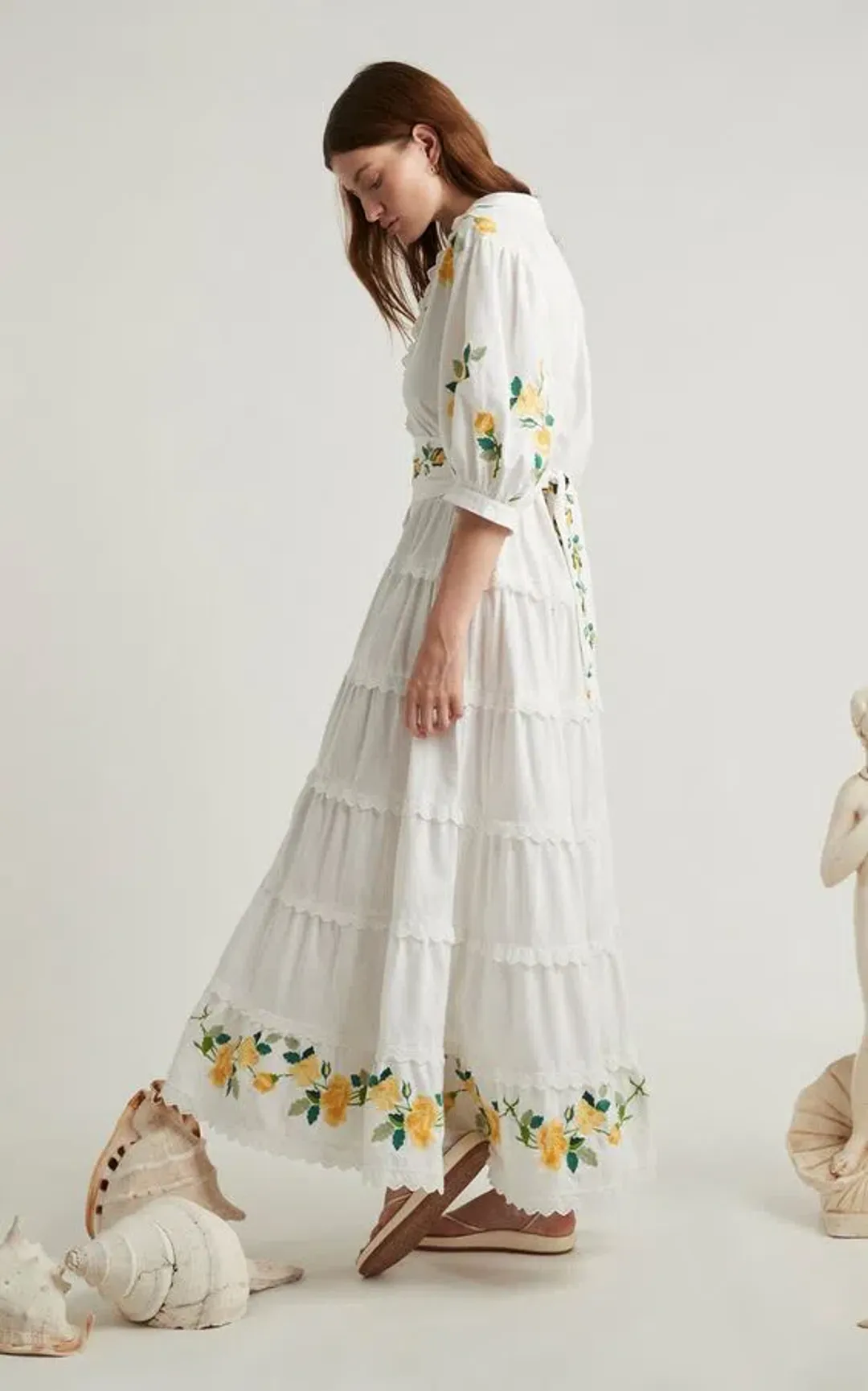 Alemais Rosa Embroidered Cotton-linen Maxi Dress White Size 12  for rent on The Volte - main image