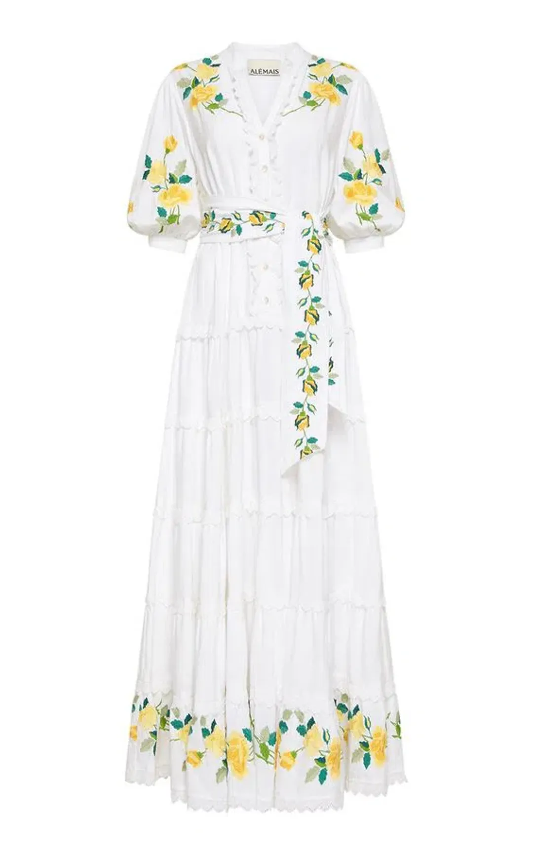 Alemais Rosa Embroidered Cotton-linen Maxi Dress White Size 12  for rent on The Volte - main image