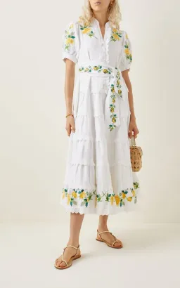 Alemais Rosa Embroidered Cotton-linen Maxi Dress White Size 12  for rent on The Volte - image 1