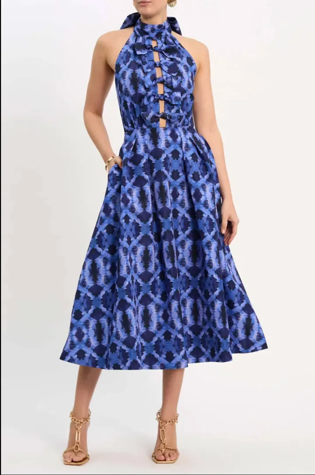 Rebecca Vallance - Shiloh Halter Midi Dress  - Size 8 (fits 6 - 8) for rent on The Volte - main image