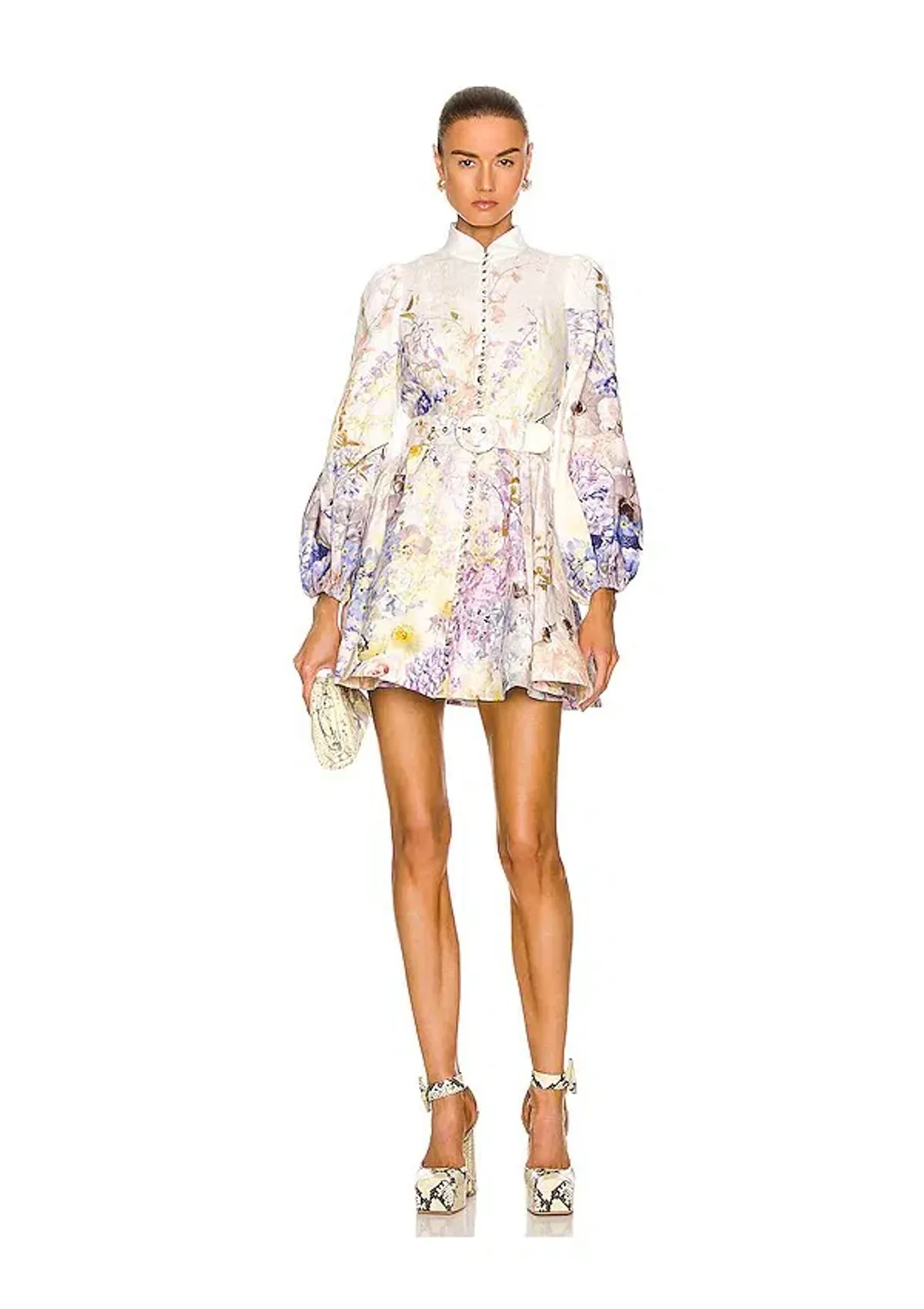 Zimmermann Rhythmic Buttoned Mini Dress Citrus Garden Size 1 / Au 10 for rent on The Volte - main image