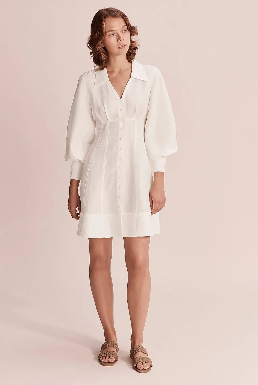 Country Road Button Through Mini Dress White Size 6 for rent on The Volte - main image