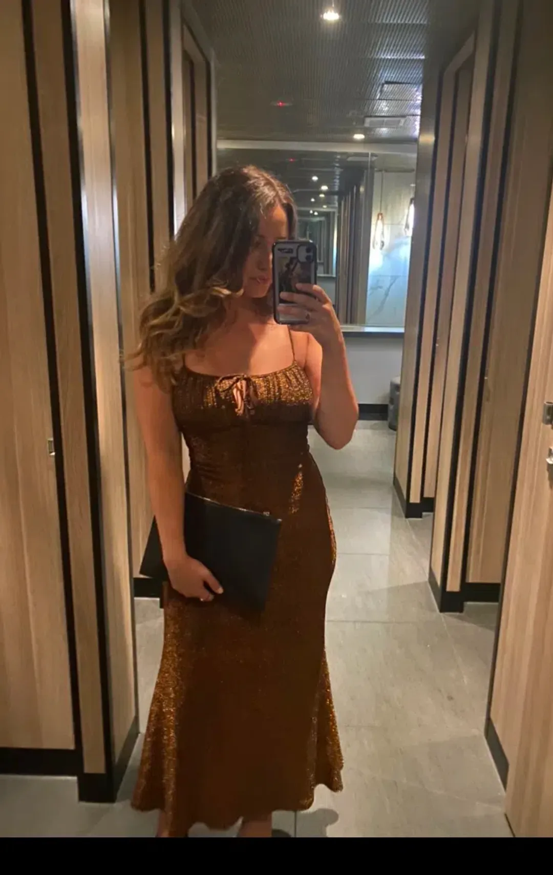 Misha Pearl Midi Dress in Copper Brown Size 8 for rent on The Volte - main image