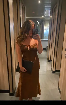 Misha Pearl Midi Dress in Copper Brown Size 8 for rent on The Volte - image 4