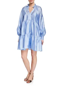 Stine Goya Jasmine Tiered Long-sleeve Shift Dress In Light Blue Size 12  for rent on The Volte - image 1