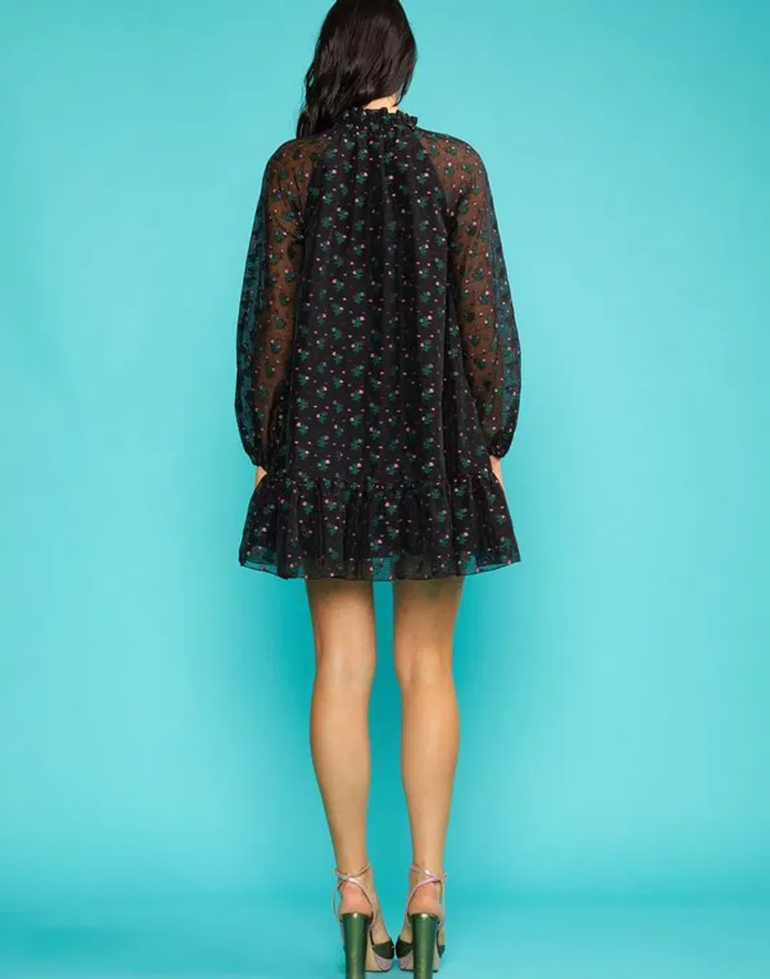 Cynthia Rowley Florence Flounce Mini Dress Black Size 10  for rent on The Volte - main image