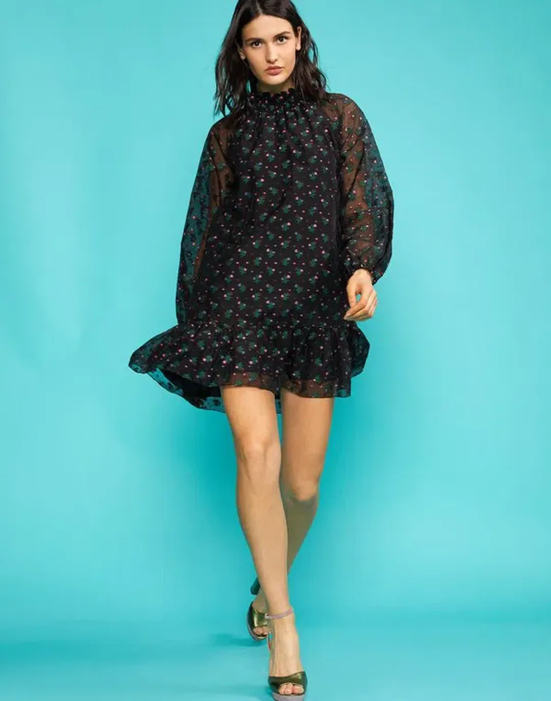 Cynthia Rowley Florence Flounce Mini Dress Black Size 10  for rent on The Volte - main image