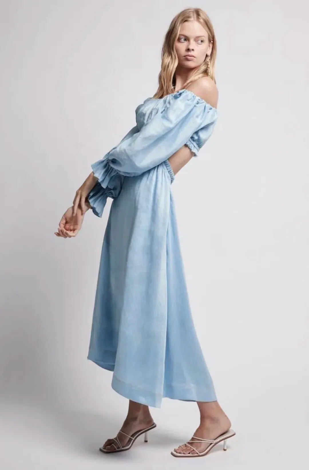 Aje Overture Blouson Midi Dress Blue Size 4 for rent on The Volte - main image