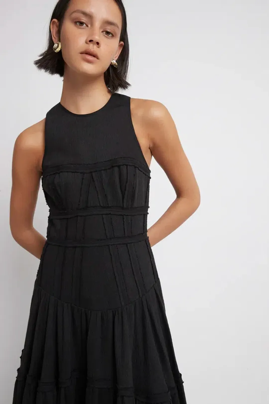 Aje Tidal Corset Midi Dress Black Size 6 for rent on The Volte - main image