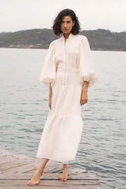 Shona Joy Charlotte High Neck Midi Dress Ecru Cream Size 14 for rent on The Volte - image 5