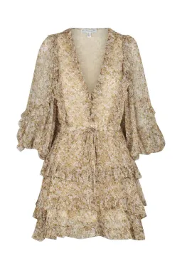 Shona Joy Ambar Balloon Sleeve Frill Mini Dress Brown Size 12  for rent on The Volte - image 4