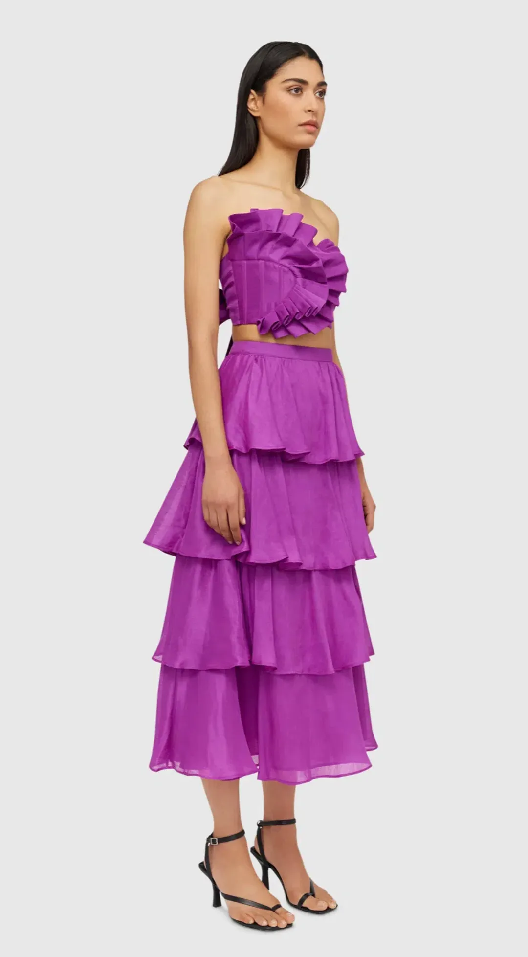 Leo and Lin Violet Wrap Bustier & Tiered Skirt Set Size 8 for rent on The Volte - main image