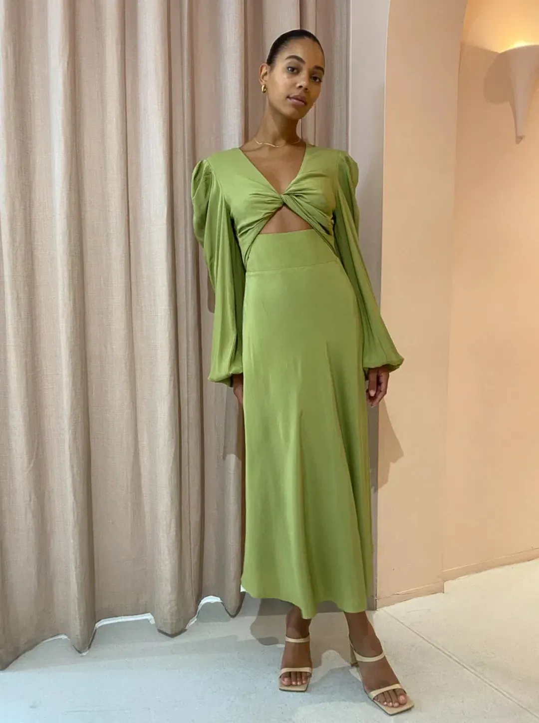 By Johnny Emily Twist Midi Dress Sea Green Size 8 for rent on The Volte - main image