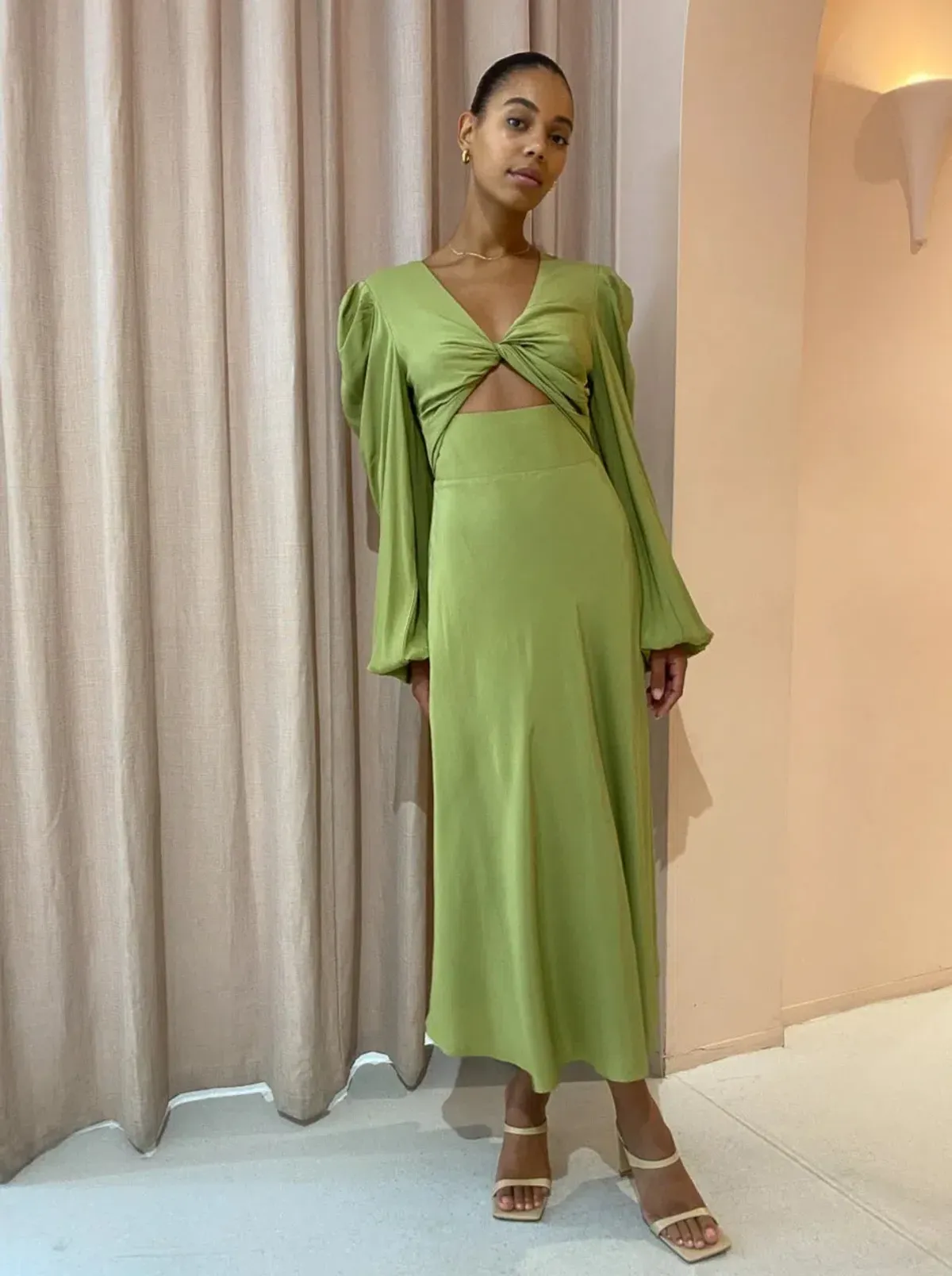 By Johnny Emily Twist Midi Dress Sea Green Size 8 for rent on The Volte - main image