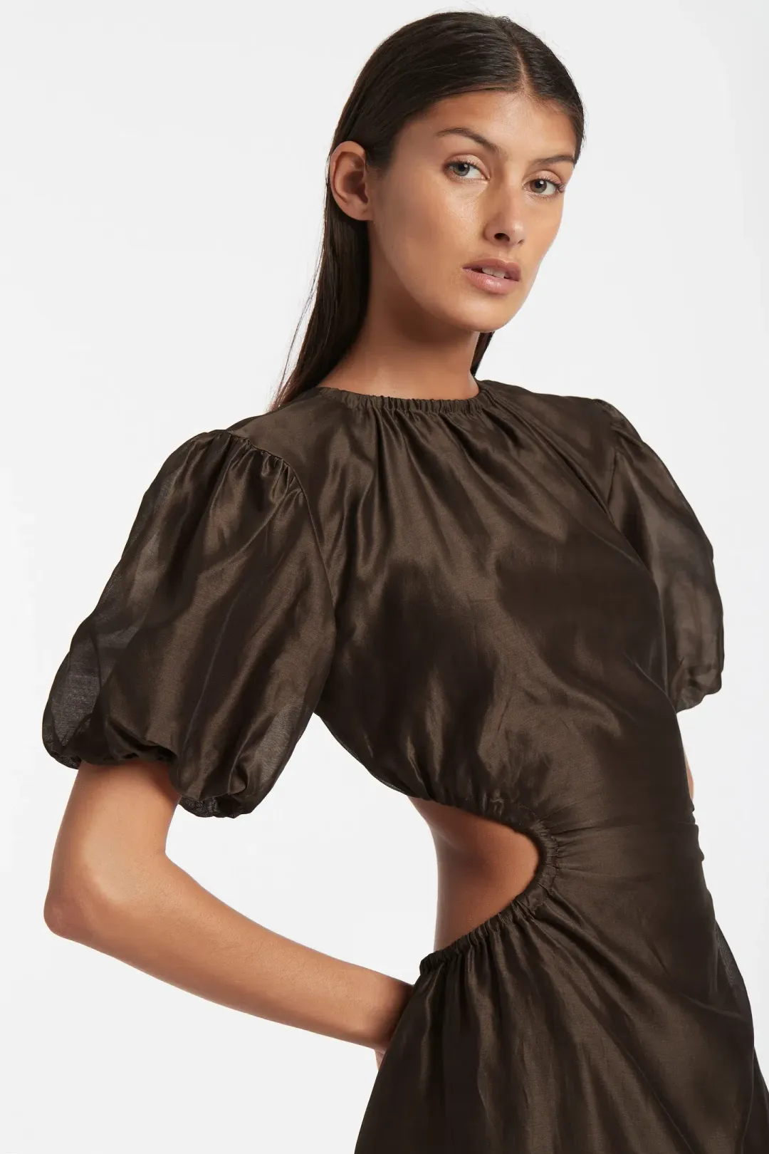 Sir The Label Anje Puff Sleeve Gown In Chocolate Size AU 10  for rent on The Volte - main image