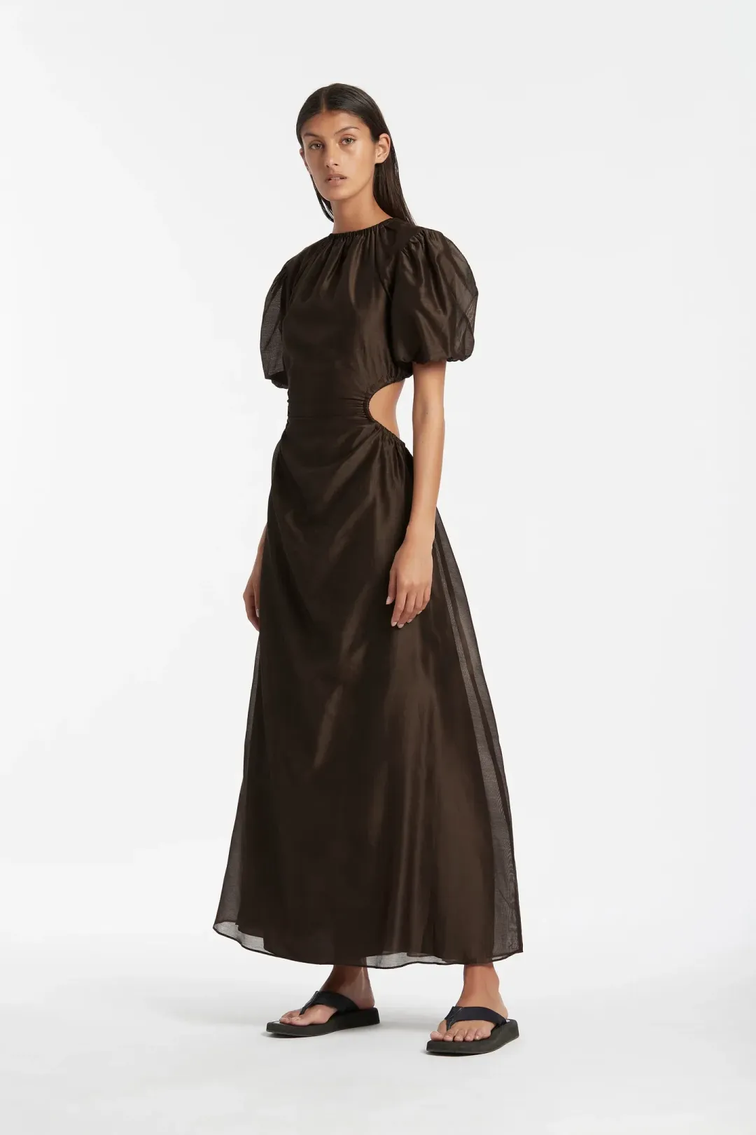 Sir The Label Anje Puff Sleeve Gown In Chocolate Size AU 10  for rent on The Volte - main image
