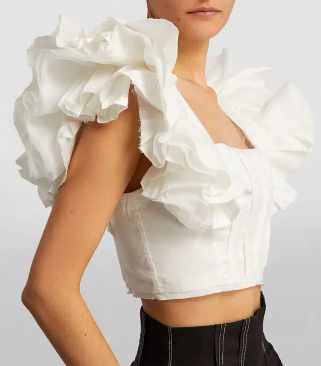 Aje Vanades Frill Crop Top & New Wave Mini Skirt Set Ivory Size 8  for rent on The Volte - main image