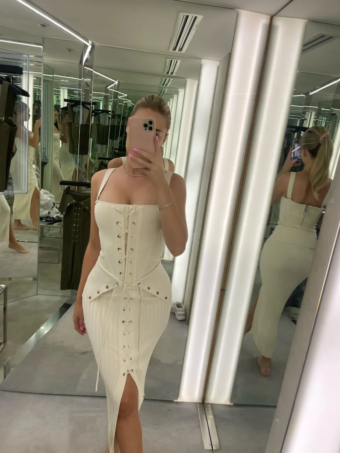 Dion Lee Lace Up Eyelet Skirt and Top Set Beige Size 6 for rent on The Volte - main image