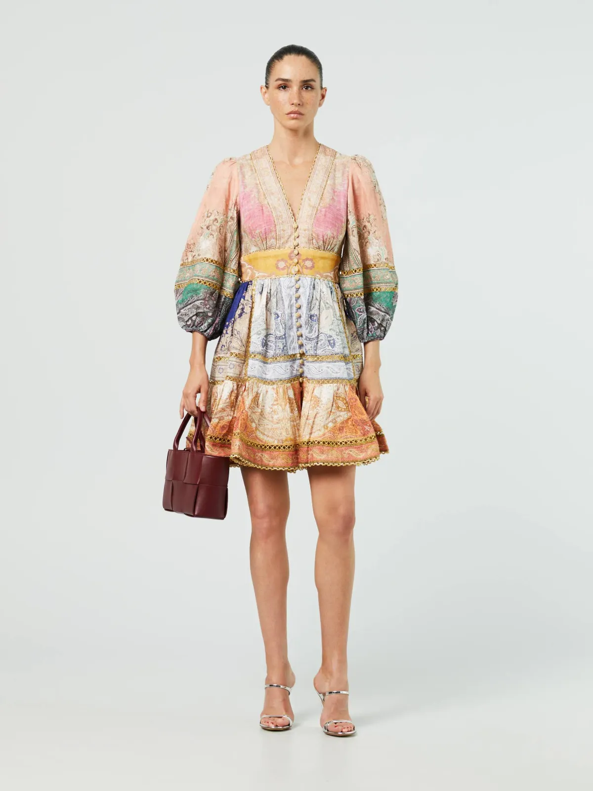 Zimmermann Anneke Lantern Mini Dress Spliced Size 0P / Au 6 for rent on The Volte - main image