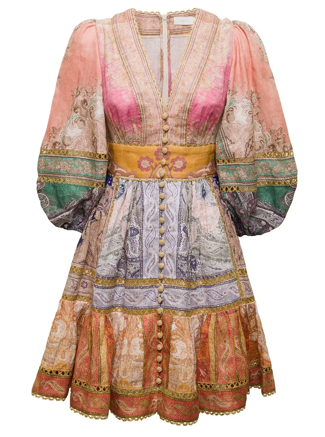 Zimmermann Anneke Lantern Mini Dress Spliced Size 0P / Au 6 for rent on The Volte - main image