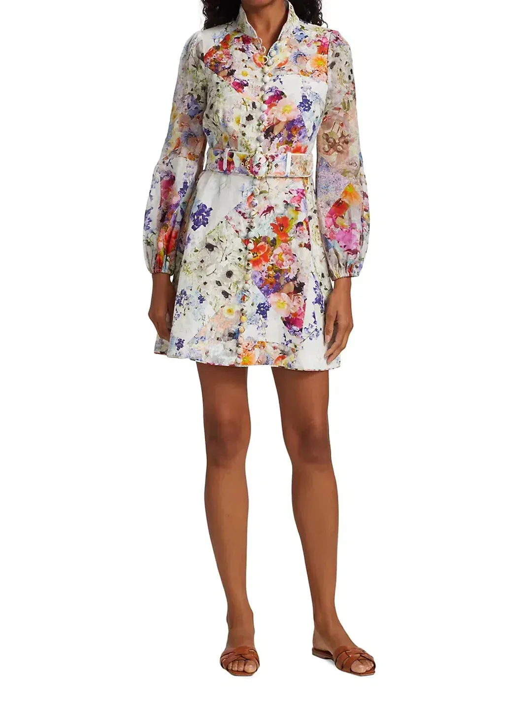 Zimmermann Prima Belted Mini Dress Patchwork Floral Print Size 0P/Au 6  for rent on The Volte - main image