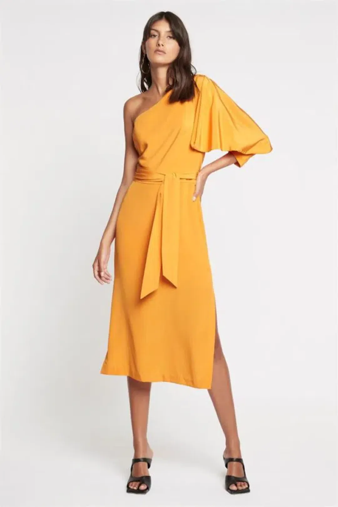 Sass & Bide Past Tomorrows Asymmetric Fitted Midi Dress Orange Size 10 for rent on The Volte - main image