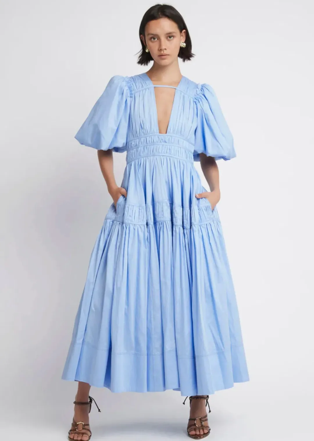 Aje Fallingwater Gathered Midi Dress Blue Size 10  for rent on The Volte - main image