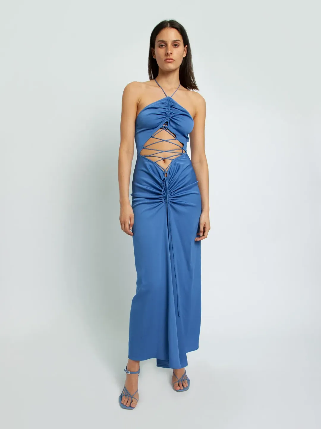 Christopher Esber Lattice Waist Tie Dress Blue Size 10 for rent on The Volte - main image