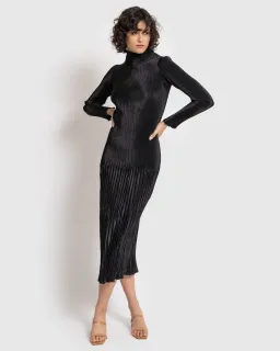L’Idee Soirée Pleated Backless Long Sleeve Dress Black Size 8  for rent on The Volte - image 1