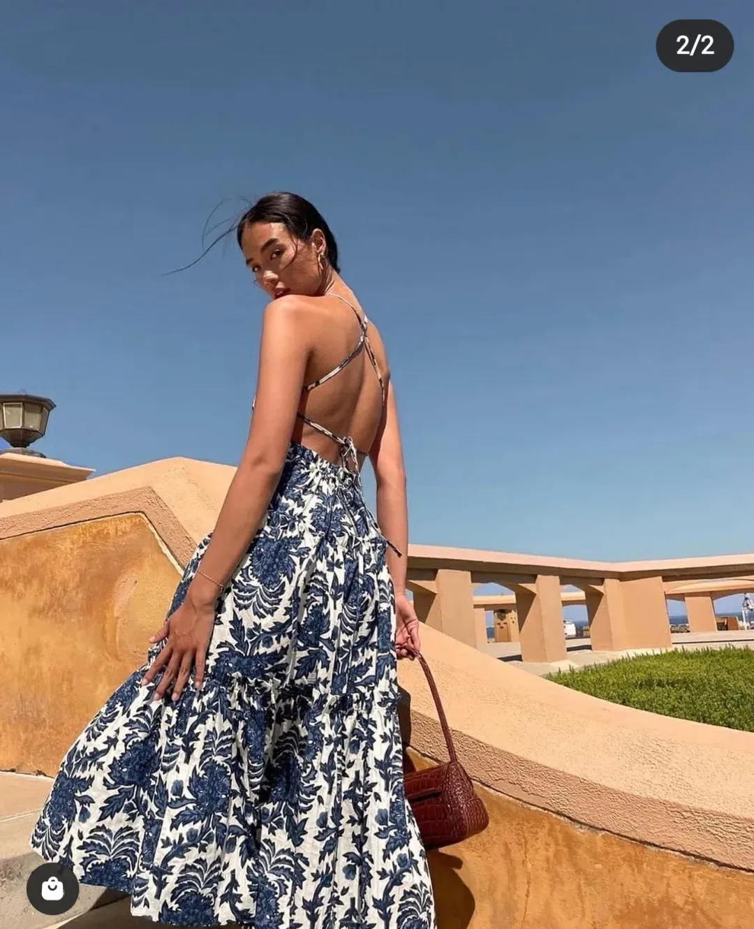 Shona Joy Diana Shirred Backless Midi Dress Print Size 6 for rent on The Volte - main image