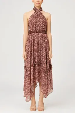 Keepsake Illustrate Midi Dress Chocolate Ditsy Floral Print Size 12 for rent on The Volte - image 1
