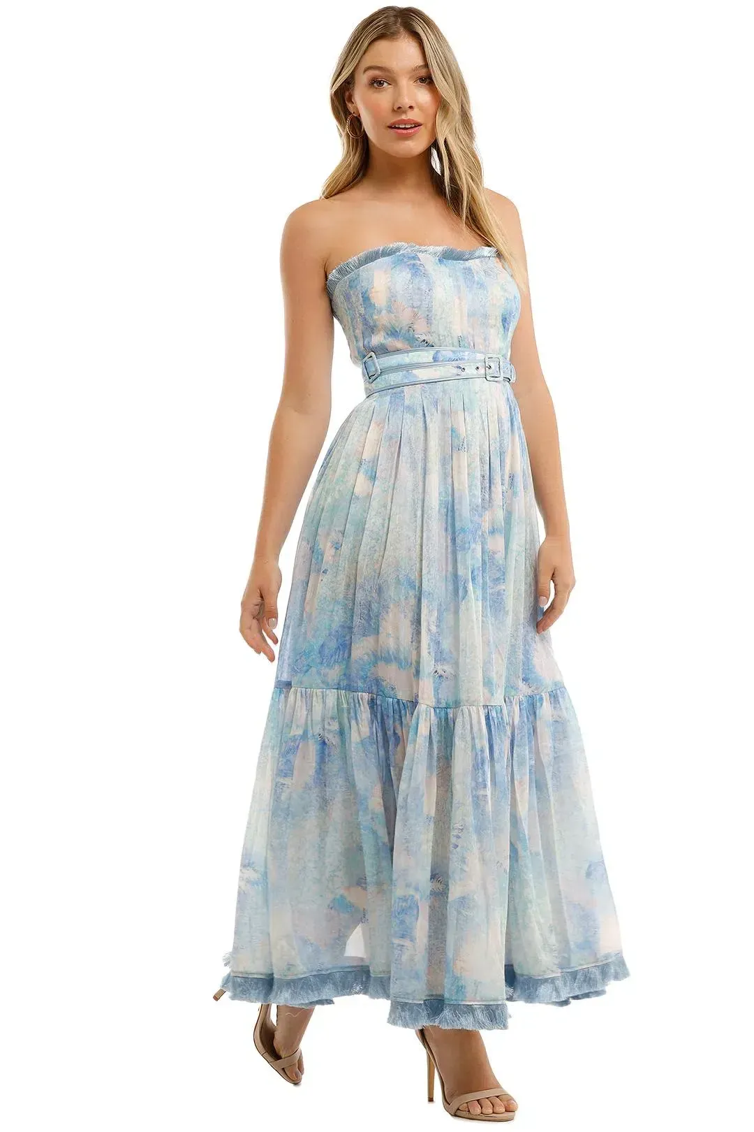 Leo and Lin Oceania Silk Linen Strapless Dress Print Size 10 for rent on The Volte - main image