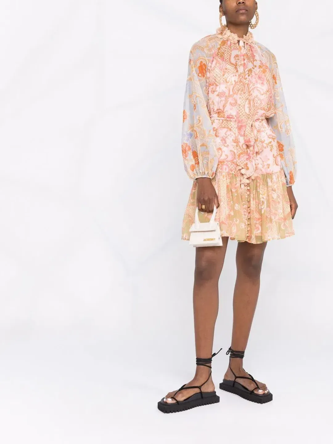 Zimmermann Postcard Lantern Floral Mini Dress Mixed Swirl Floral Size 1 / Au 10  for rent on The Volte - main image