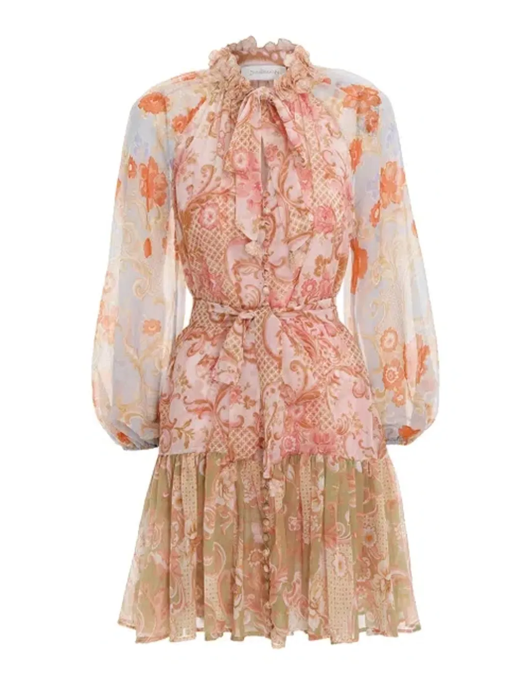 Zimmermann Postcard Lantern Floral Mini Dress Mixed Swirl Floral Size 1 / Au 10  for rent on The Volte - main image