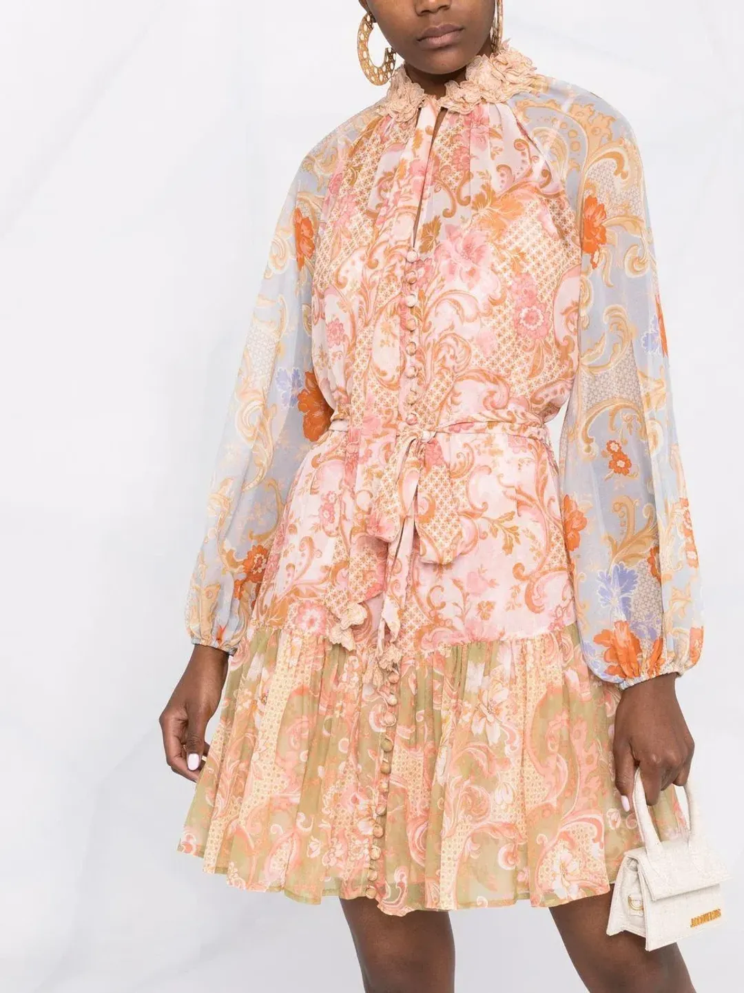 Zimmermann Postcard Lantern Floral Mini Dress Mixed Swirl Floral Size 1 / Au 10  for rent on The Volte - main image