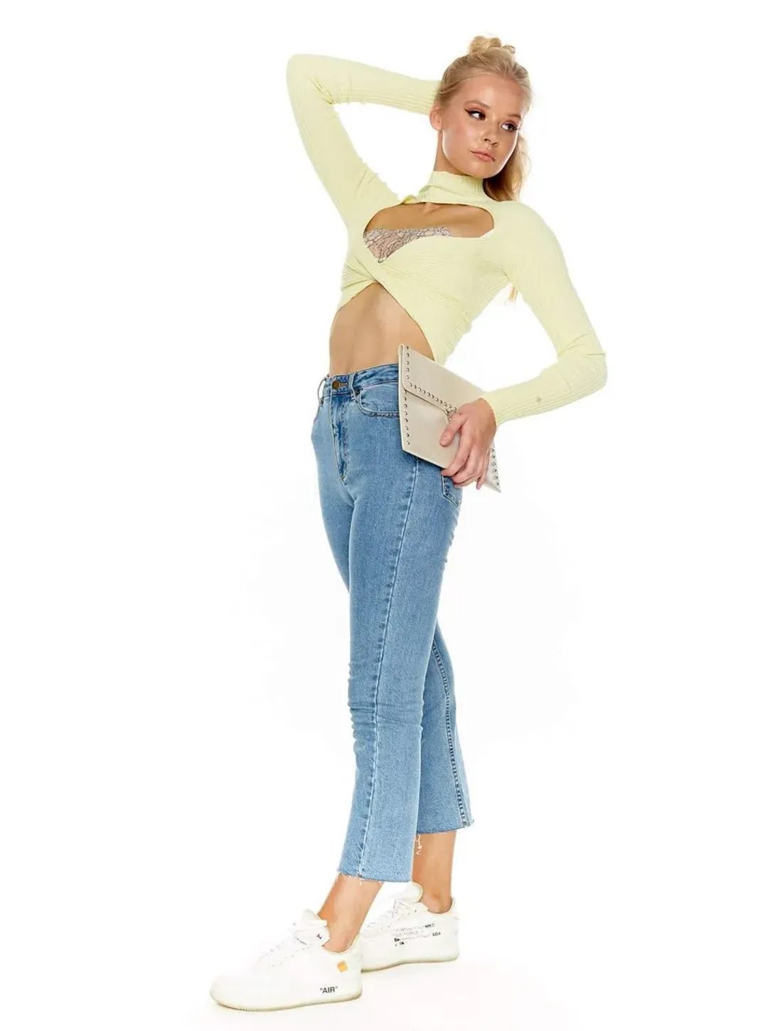 Dion Lee Twist Back Long Sleeve Knit Top Lemon Yellow Size 8 for rent on The Volte - main image