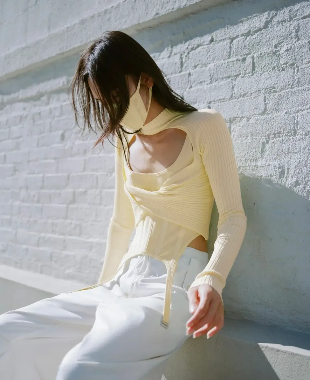 Dion Lee Twist Back Long Sleeve Knit Top Lemon Yellow Size 8 for rent on The Volte - main image