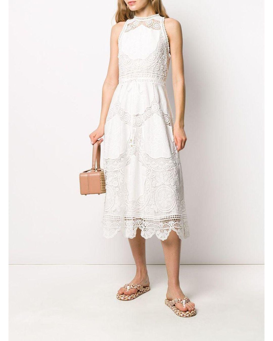 Zimmermann Bonita Crochet Embroidered Midi Dress Ivory Size 0 / AU 8 for rent on The Volte - main image