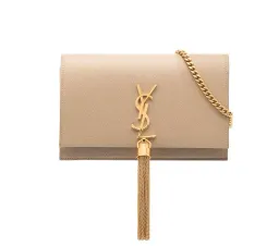 Saint Laurent Kate Textured Leather Handbag with Gold Tassel Beige for rent on The Volte - image 1