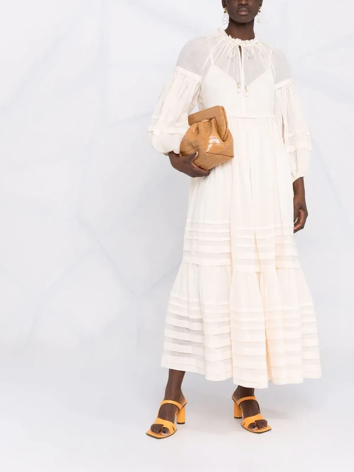 Zimmermann Moonshine Tuck Midi Dress Cream Size 1 / AU 10 for rent on The Volte - main image