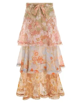 Zimmermann Postcard Flounce Midi Skirt Mixed Swirl Floral Size 1 / AU 10 for rent on The Volte - image 2