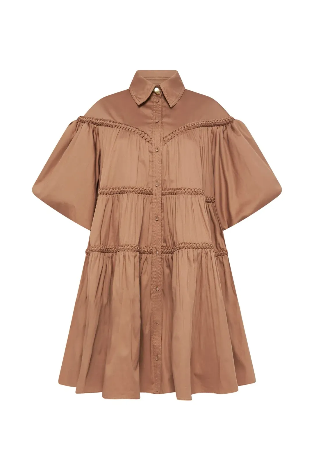 Aje Casabianca Puff Sleeve Shirt Smock Dress Walnut Brown Size 8  for rent on The Volte - main image
