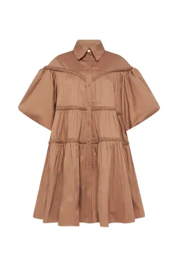 Aje Casabianca Puff Sleeve Shirt Smock Dress Walnut Brown Size 8  for rent on The Volte - image 6