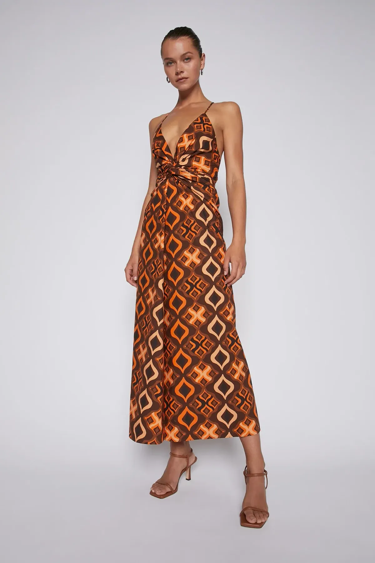 Scanlan Theodore Tile Print Cotton Dress Caramel Size 8 for rent on The Volte - main image