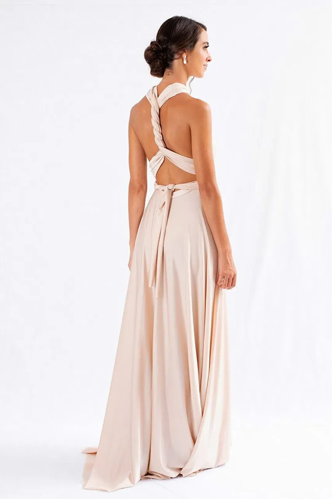 Model Chic Luxe Satin Multi-Way Infinity Dress Nude Size 10 for rent on The Volte - main image