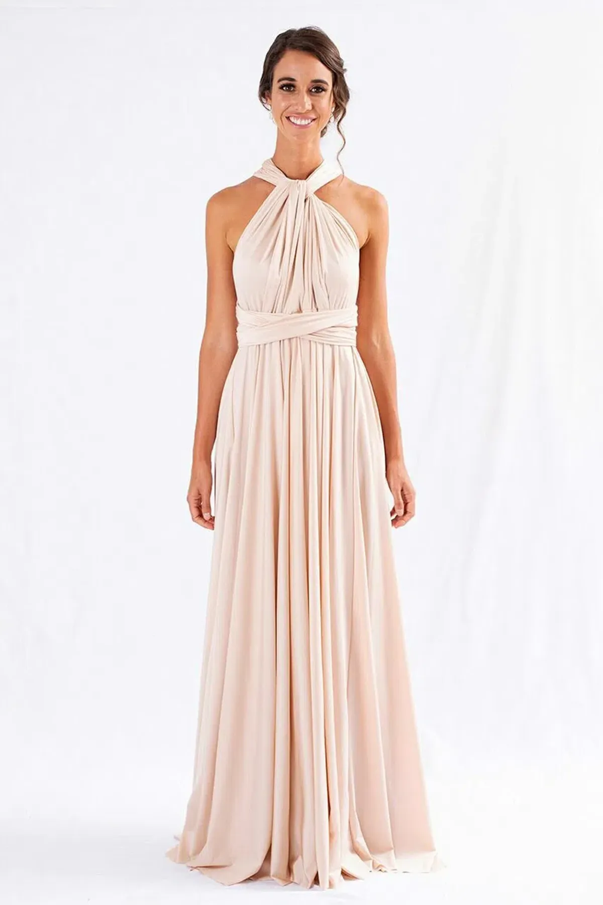Model Chic Luxe Satin Multi-Way Infinity Dress Nude Size 10 for rent on The Volte - main image
